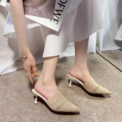 Pantoufles pour femmes à bout pointu tendance avec talon et sandales pour femmes antidérapantes à enfiler, diapositives à motifs supérieurs, chaussures faciles à porter de petite taille