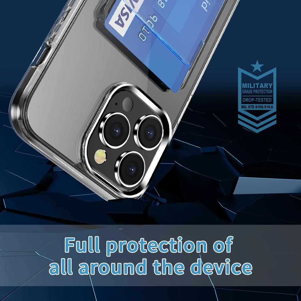 for iPhone 15 14 13 12 11 Pro Max Heavy Duty Protection Anti-Yellow Clear Case with Credit Card Holder ID Card Slot Design Case