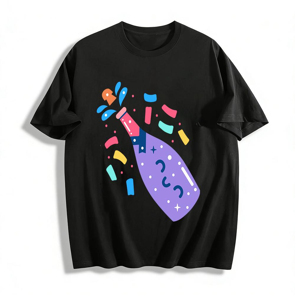 

Party Cannon Print Casual Top Unisex Loose Breathable T-Shirt For Daily Gathering Vibe Pure cotton T-shirt XXS