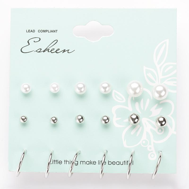 Fashion Size Ball Earrings Personality U-shaped Earrings 9 Pairs Of Plate Set Ear Jewelry AVE