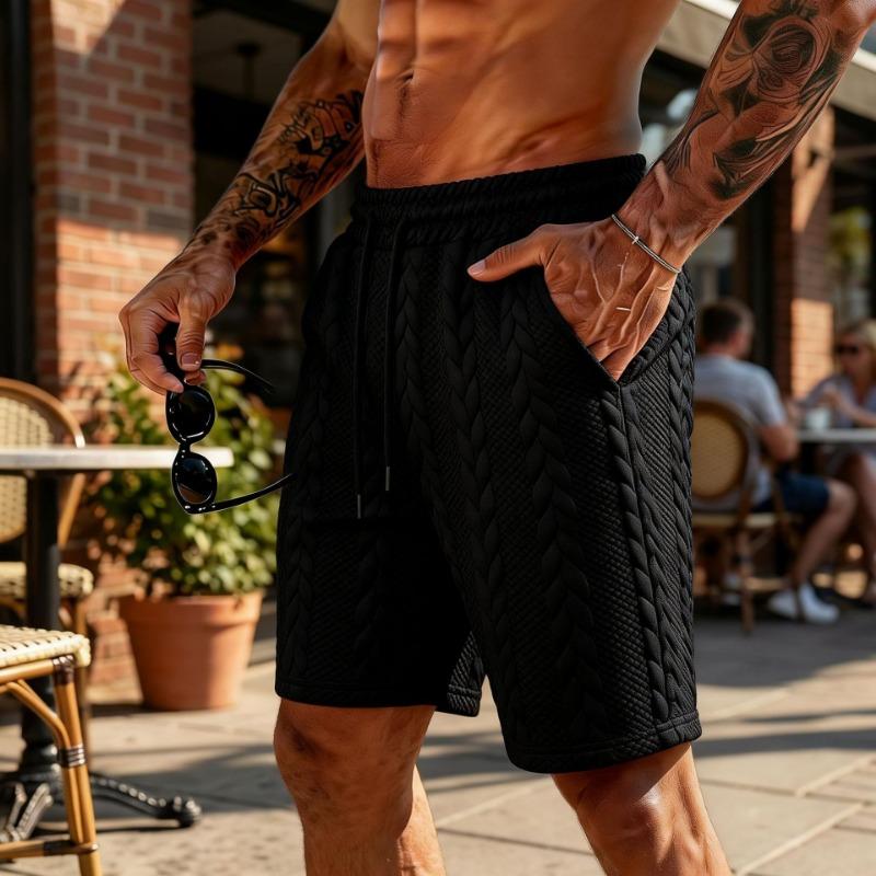 

Men s Summer Shorts Knitted Drawstring Pocket Solid Color Casual Mid-length Pants S чорний