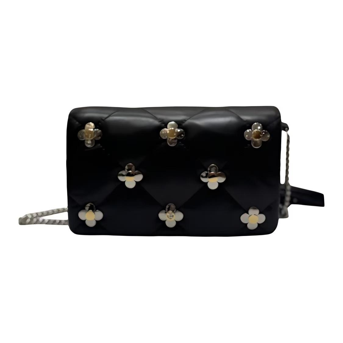 

Tory Burch Kira Shimmering Diamond Clover Chain Leather Mini Shoulder Bag Women Shoulder Bag Black 169746-001 Basic Set (Bag+Dust Bag)