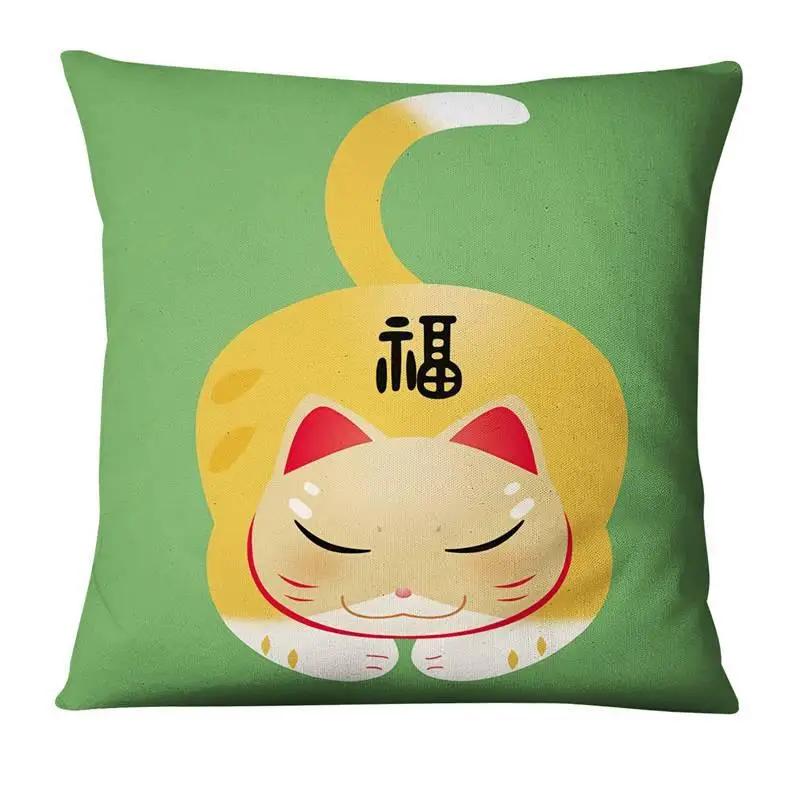 45X45Cm Polyester Japanese Lucky Cat Printing Pillowcase Home Pillow Decoration Ukiyo-E Cushion
