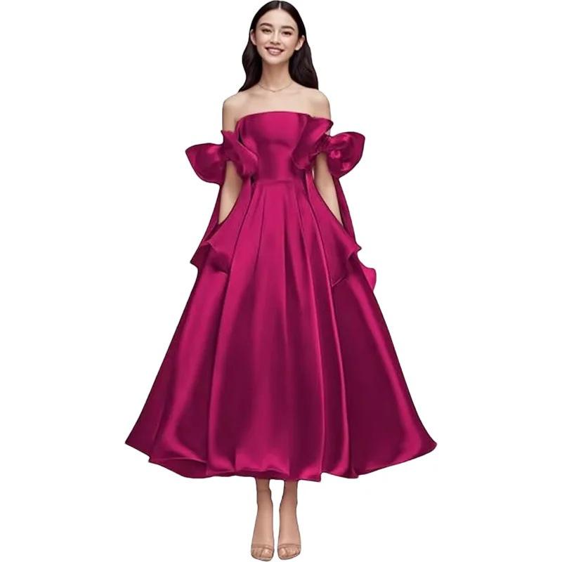 Elegant One-Shoulder Cross-Body Light Wedding Dress with Lace-Up Back and Puffy Skirt