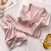 Solid Color Love Embroidery Ice Silk Short-Sleeved Loungewear Girl College Style Fashion Suit