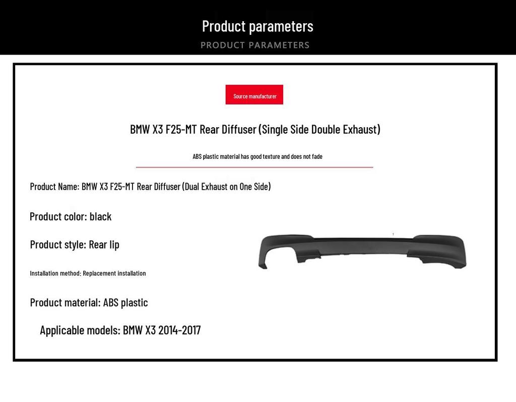 Dual Outlet Rear Diffuser for BMW X3 F25-MT (2014-2017)