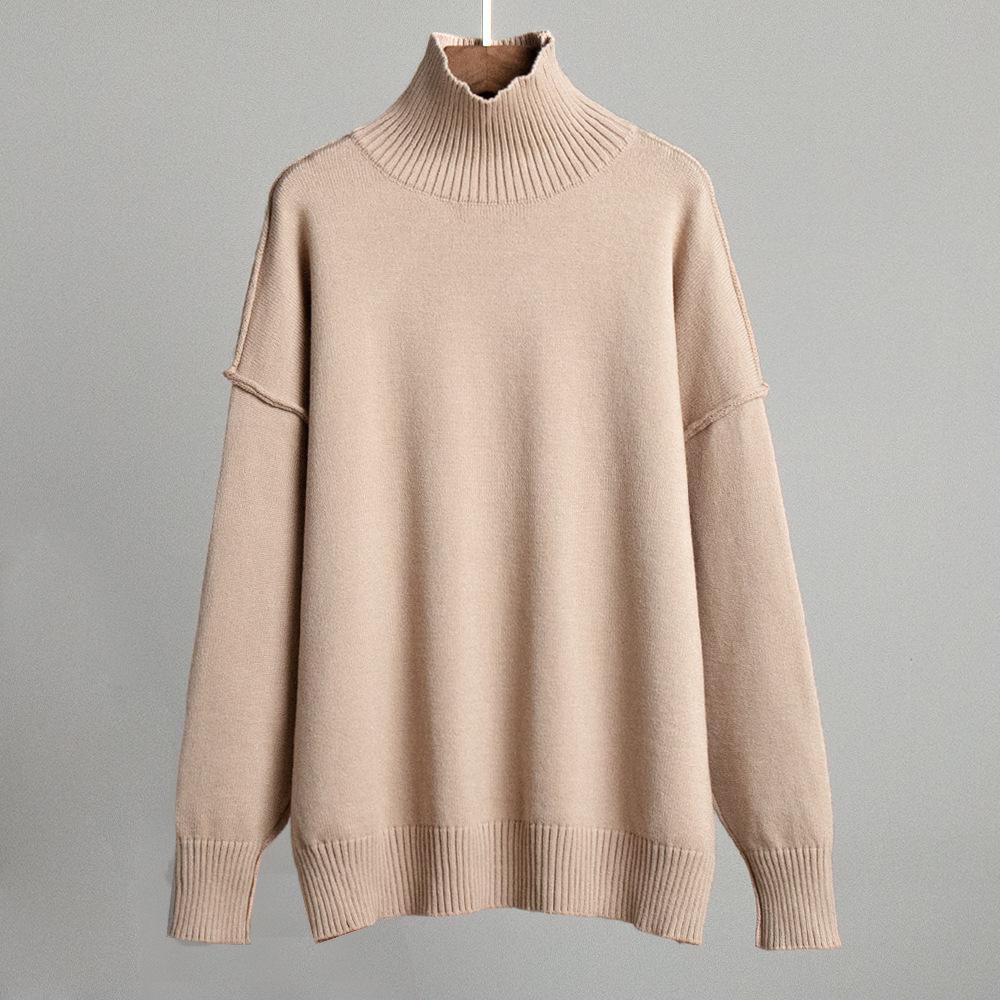 Women's New Autumn  Winter Patchwork Turtleneck Sweater Casual Oversized Thick Knit Pullover Sweatshirts for Women