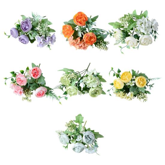 Artificial Peony Flower Bouquet Faux Silk Flower with Hydrangeas And Eucalyptus Leaves for Vase Floral Arrangements Table Centerpiece Wedding Party