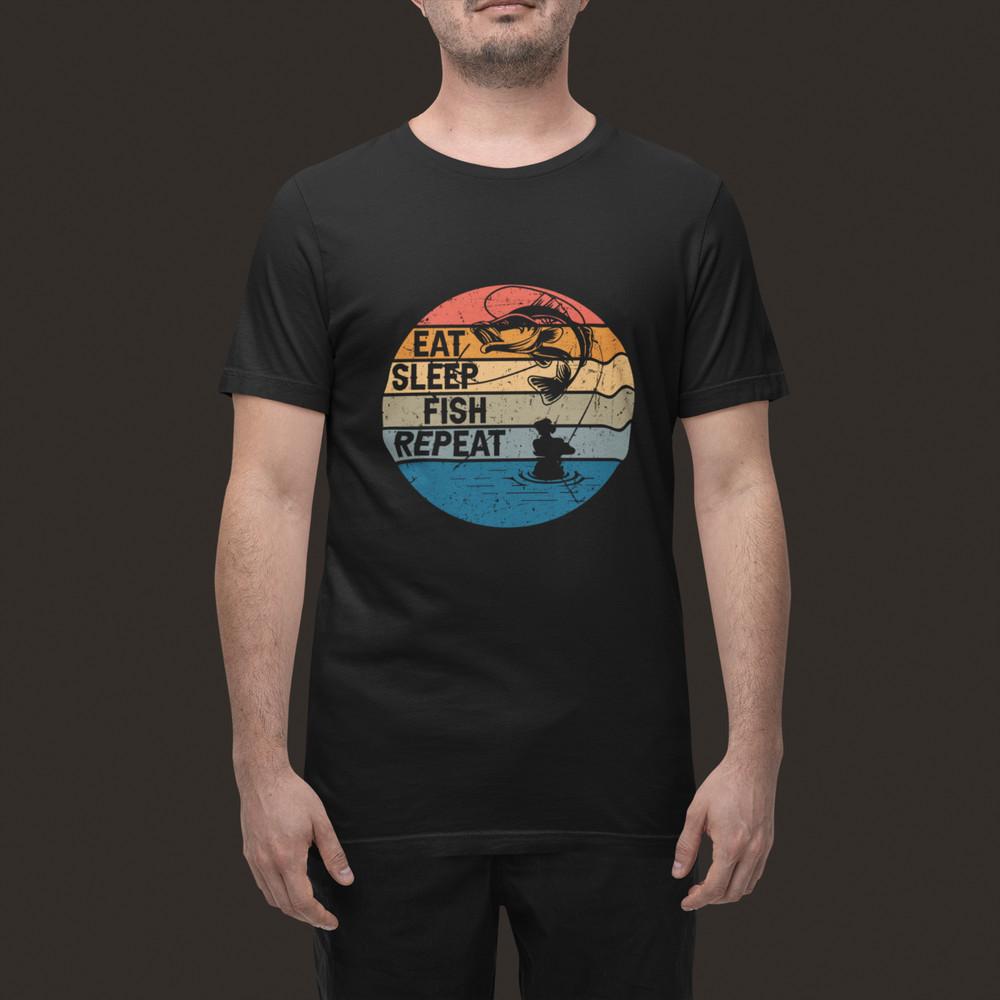 Eat Sleep Fish Repeat T-Shirt Funny Fishing Gift Tee for Men Angler Outdoor Life