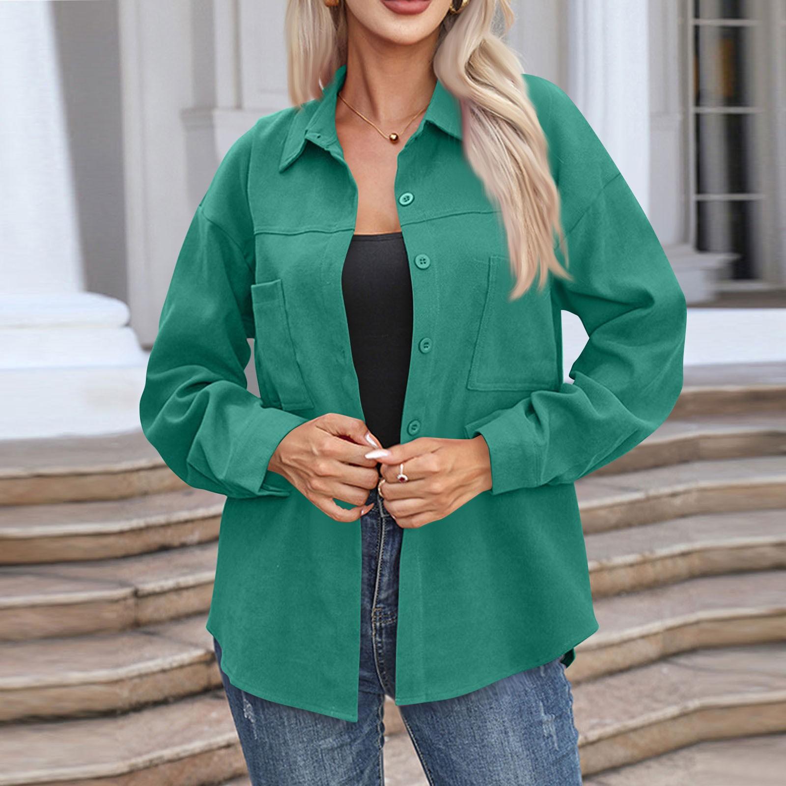 

Женская повседневная рубашка средней длины с длинным рукавом, однотонные топы XXL зелёный