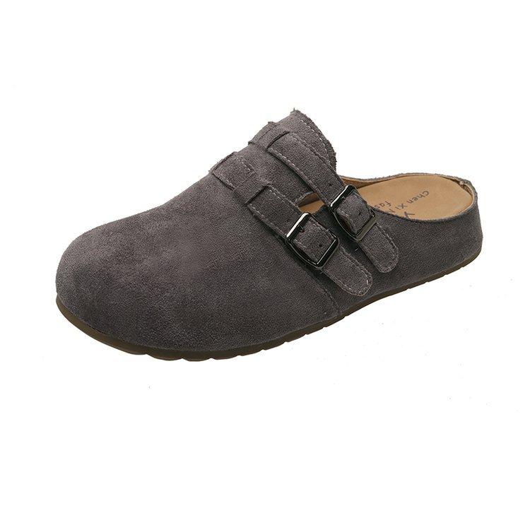 Mori women's style retro half slippers women's outer wear 2025 new fashion double buckle versatile lazy bag head Boken slippers