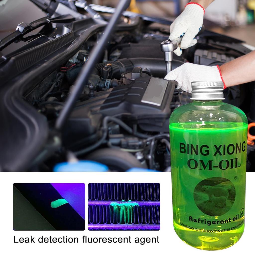 500ml Refrigerant Oil Leak Repair Agent Car Air Conditioner Oil Fluorescent Detection Repair Agent Plugging Agent Leak Universal