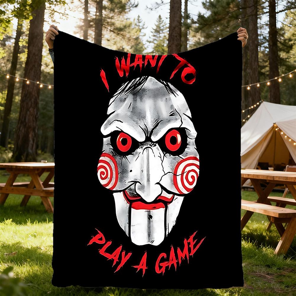 1pc Saw Billy the Puppet Outdoor Blanket Lightweight Flannel, Soft & Warm, All Season Use for Sofa, Outdoor, Camping, Living Room, Office, Chair