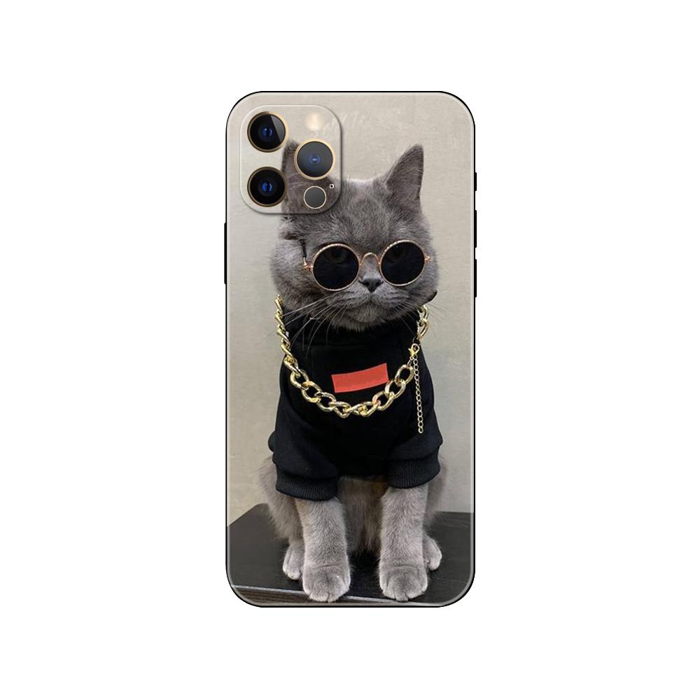 Cat Glasses Cool phone case for iphone 5 5s 2020se 6 6s 7 8 plus x 10 XR XS 11 12 13 mini pro MAX black tpu back cover