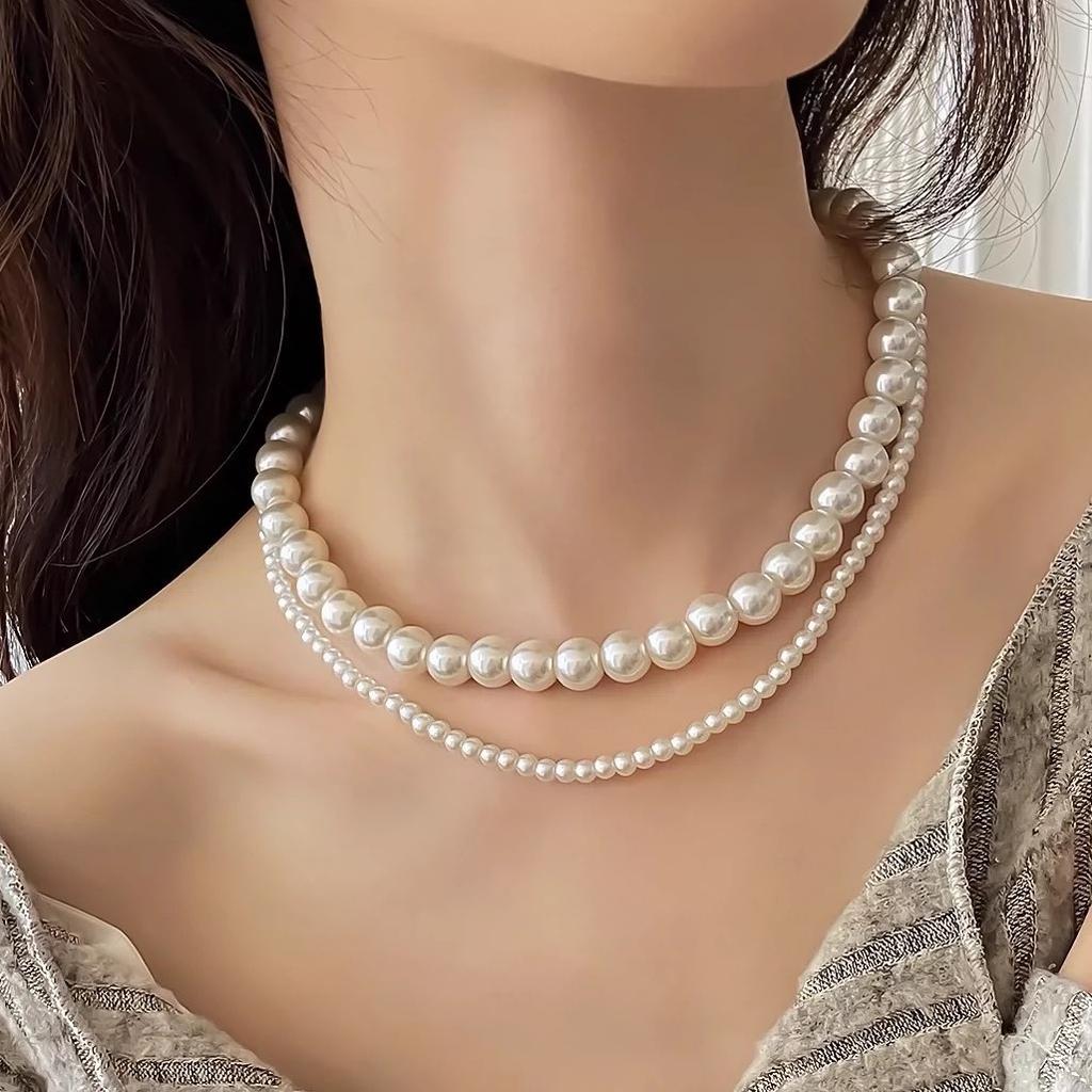 Retro double-layer winding Shijia pearl necklace women's fashion versatile light luxury temperament neck chain sweater chain stacked