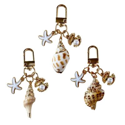 Oceanic Shell Alloy Keychain Pearls Accent Lightweight Versatile Purse Charm Jewelry Multi Functional Accessory