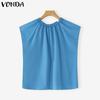 VONDA Women Summer Lace-up Neck Batwing Sleeveless Solid Casual Ruffled Tank Tops