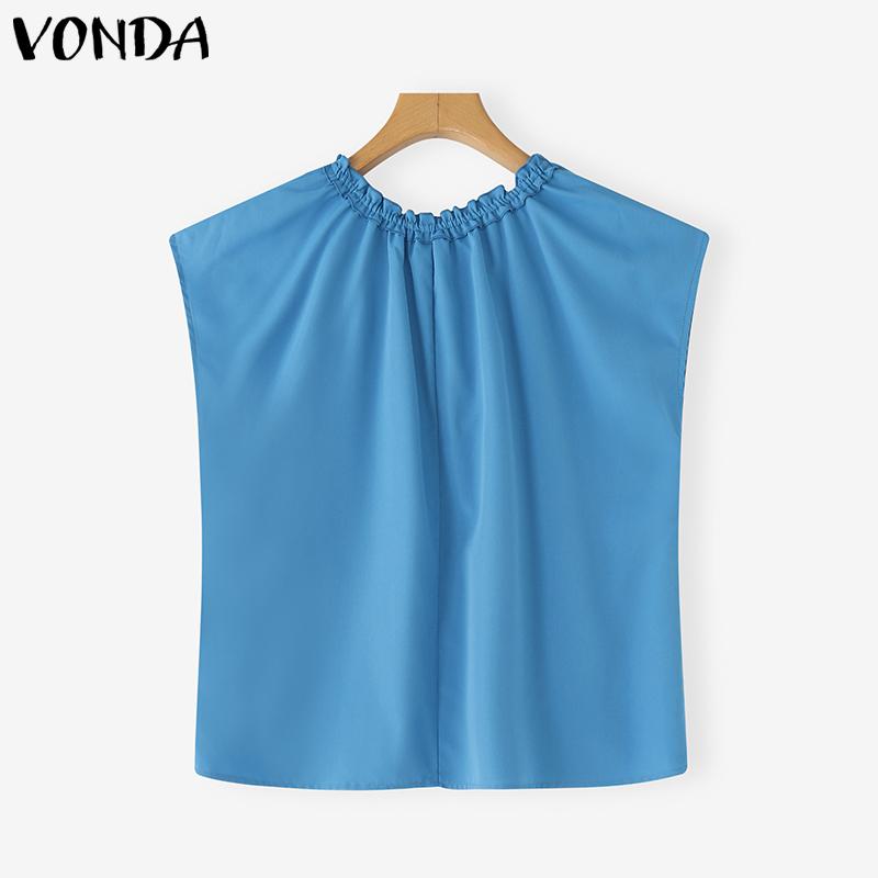 VONDA Women Summer Lace-up Neck Batwing Sleeveless Solid Casual Ruffled Tank Tops