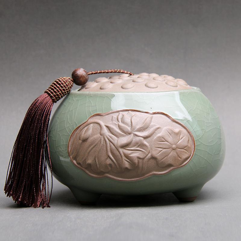 Large Lotus Ceramic Tea Caddy Teaware Coarse Pottery Sealed Pot Household Tea Tins Tea Storage Tea Container Tea Organizer