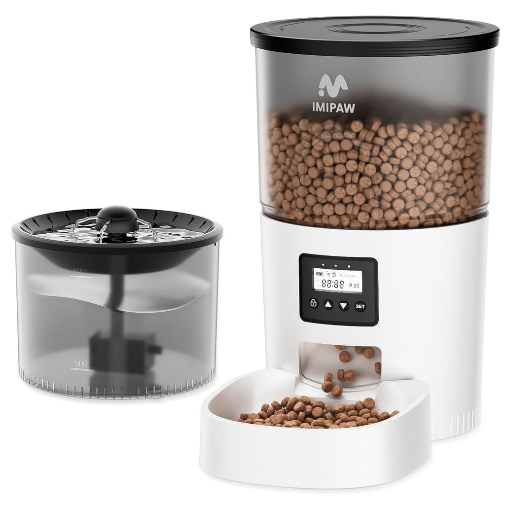 IMIPAW Automatic Cat Feeder with Water Supply New 3L Capacity Power Supply Manual Feeding Automatic Feeder Easy To Operate Easy To Clean 6 Meals a Day