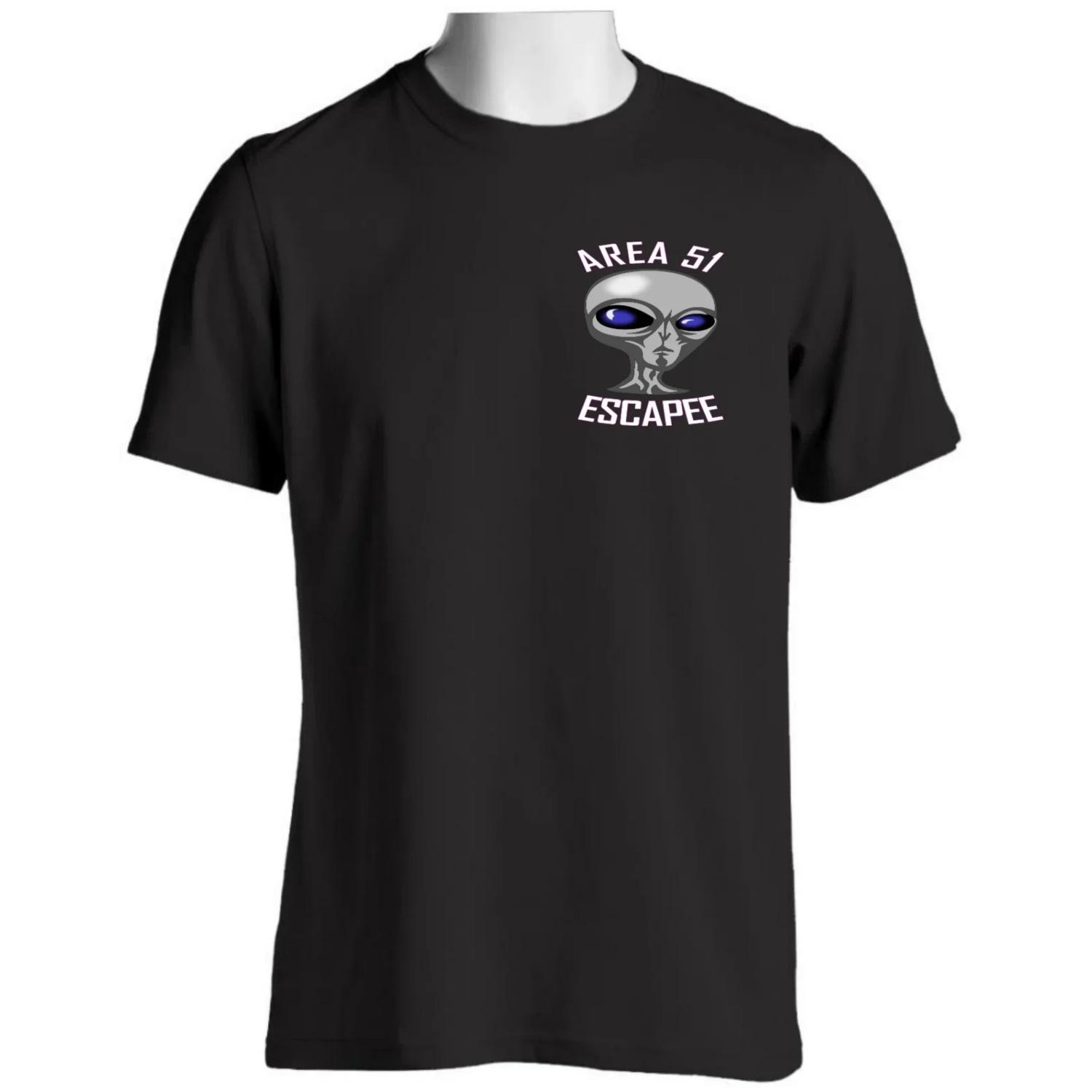 Area 51 Escapee Air Base Nevada Funny Alien Chest Badge T-Shirt 100% Cotton O-Neck Short Sleeve Casual Mens T-shirt Size S-3XL S