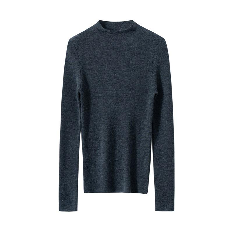 Women's Slim Fit Pure Wool Knit Pullover - Soft, Skin-Friendly, Long Sleeve Base Layer for Autumn/Winter