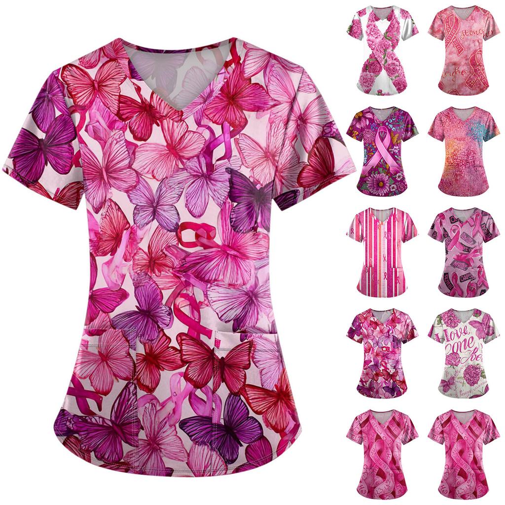 Dámská móda Overal s V výstřihem a krátkým rukávem s kapsami Potištěné topy Oblečení