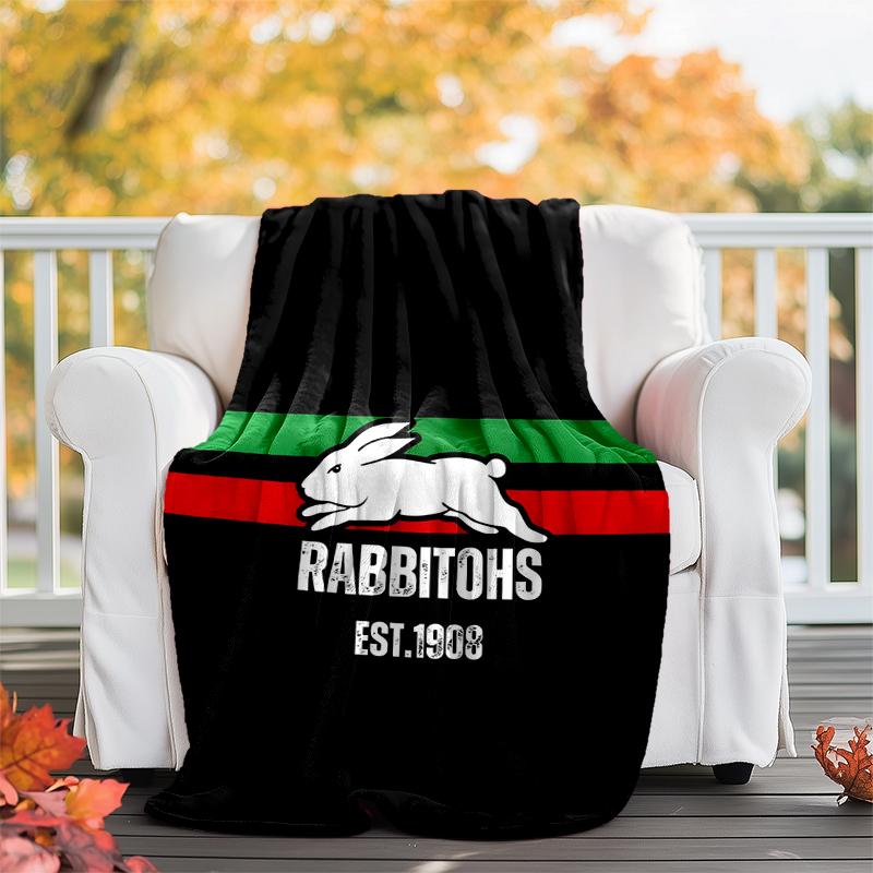South Sydney Rabbitohs Flannel Blanket Soft All-Season Throw, Design for Camping, Car Travel, Hiking Sofa, Bed, Office Perfect Gift for Parties