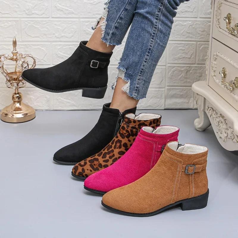 Fashion 2024 Hot Sale Shoes for Women Side Zip Women's Boots Winter Round Toe Suede Solid Short Barrel Low Heels Large Size Naked Boots