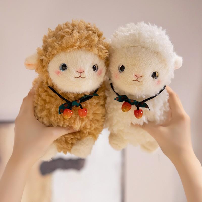 Doll Tribe Cherry Lamb Plush Toy, Cute Alpaca Pillow, Stuffed Animal Doll Gift for Kids, 25cm/35cm, Yellow White Gray