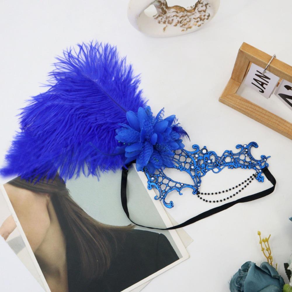 Gradient Color Lace Masquerade Mask Carnival Feather Masquerade Mask  Cosplay Festival Party синий