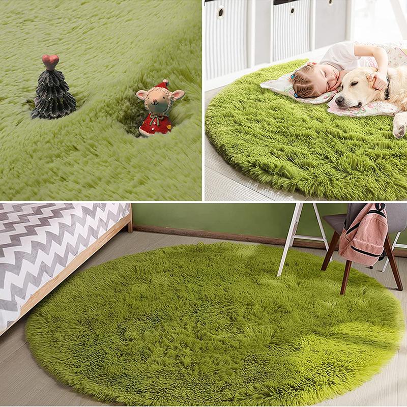 Pink Round Carpet Fluffy Soft Area Floor Mat Children Girls Room Princess Castle Plush Carpet Living Room Home Decor