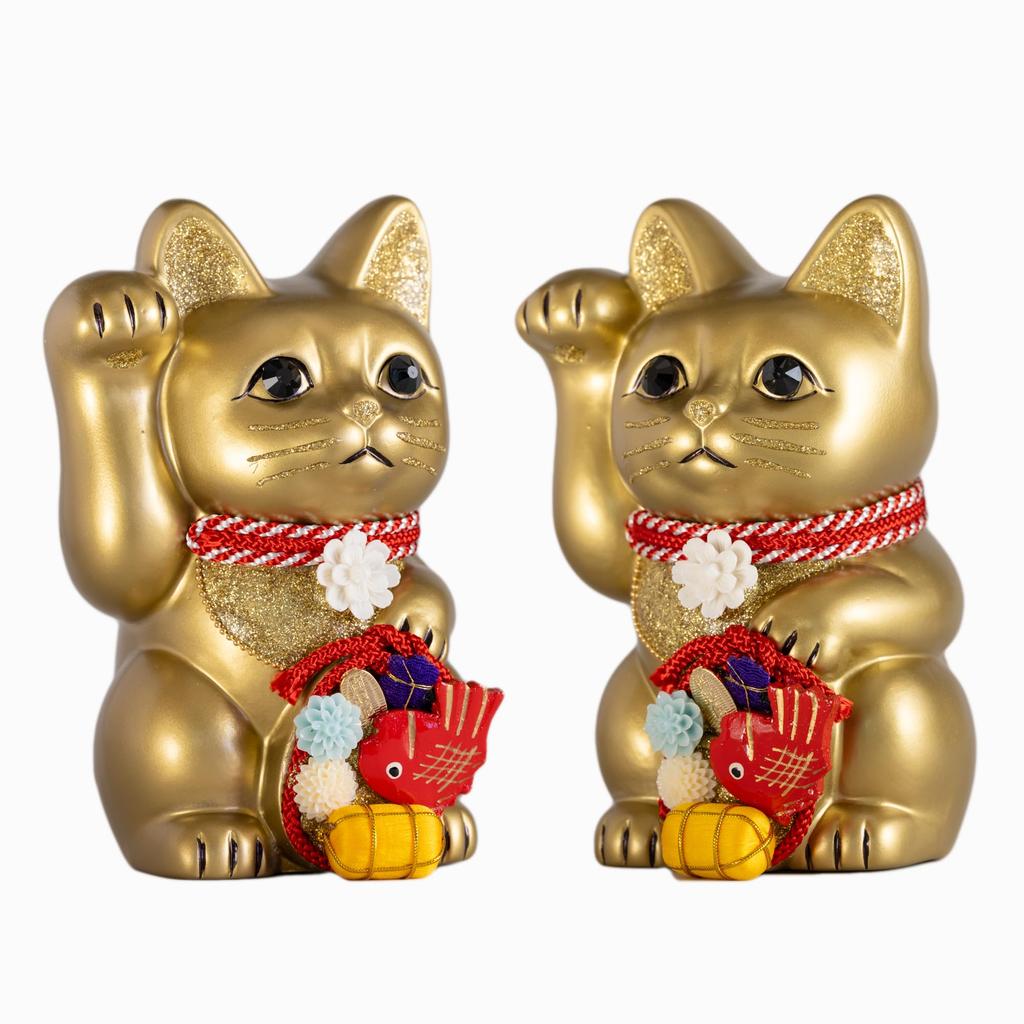 Lucky Cat Waraku Medetai Right Hand Cat Lucky Cat Maneki Cat Lucky Feng Shui Ornament Offerory Box Gold (M-SIZE Gold) Raised/Pottery_Lucky (tai_M