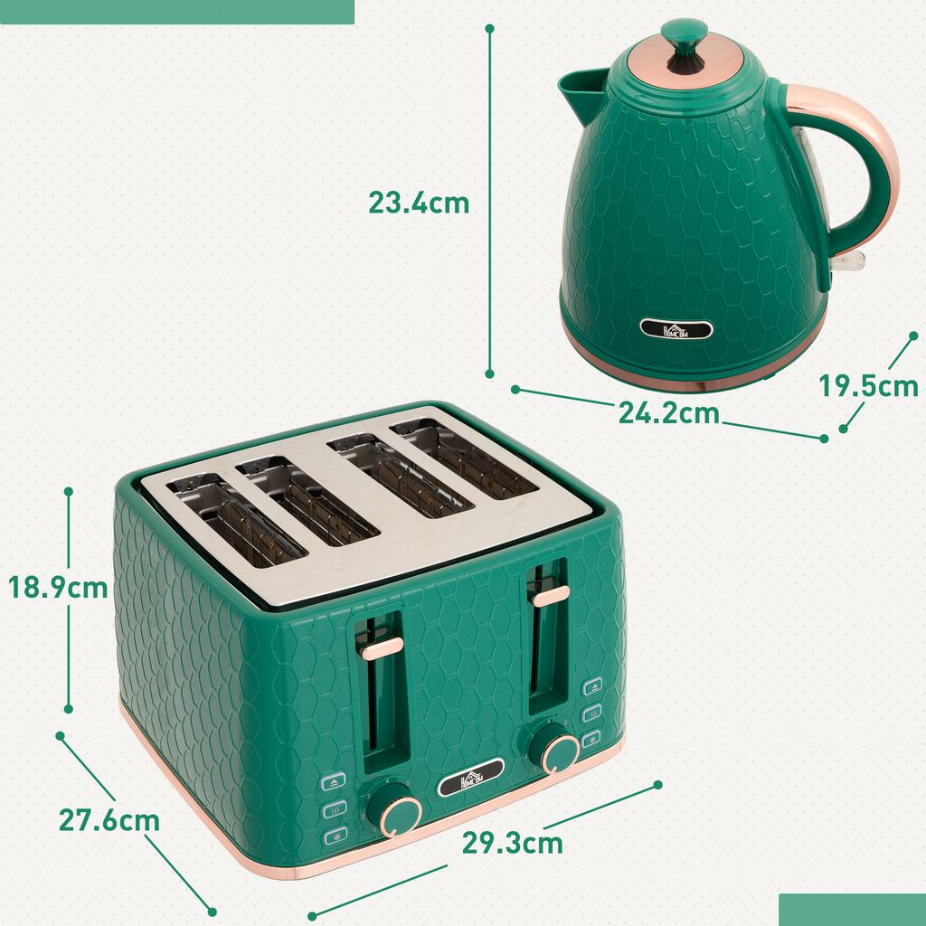 Kettle and Toaster Set, 1.7L 3000W Fast Boil Jug Kettle with Auto Shut Off, 4 Slice Toaster with 7 Level Browning Controls & Crumb Tray