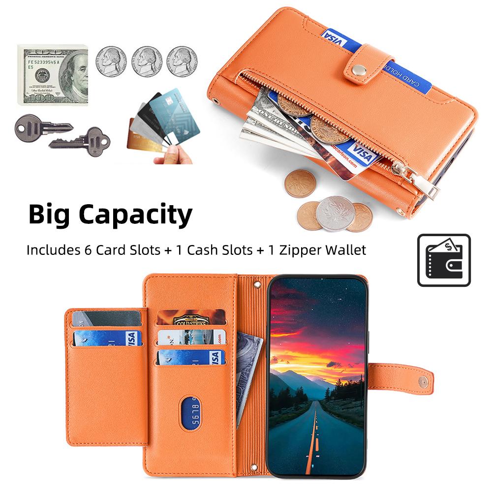 For Samsung Galaxy M55 5G/C55 5G/F55 5G Wallet Case PU Leather Zipper Phone Cover with 2 Straps