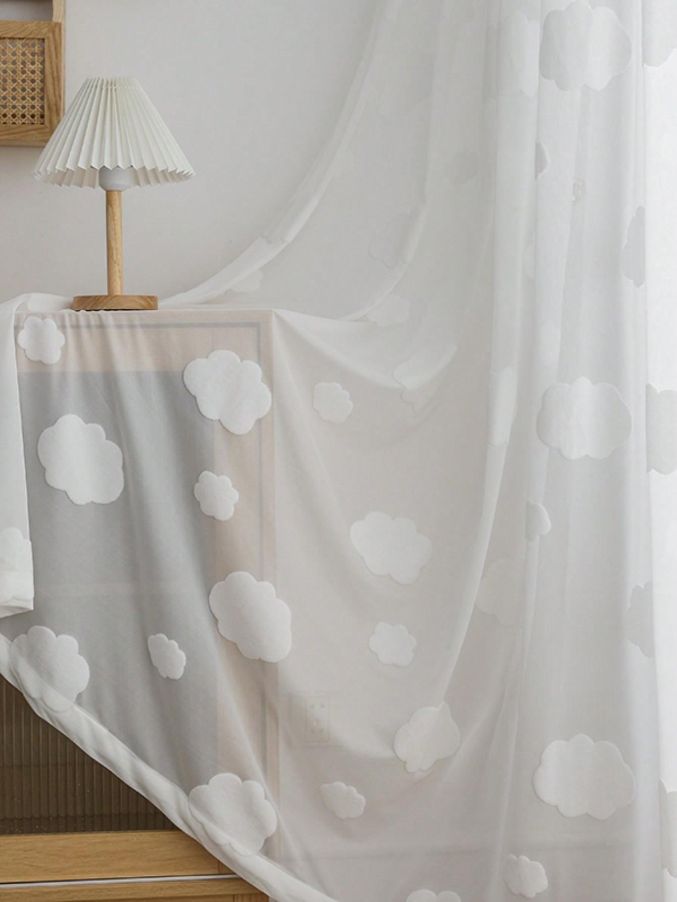 Witte Doorzichtige Gordijn met Wolkenpatroon en Romantische Ademend en lichtgewicht voor Vergaderruimte Woonkamer Gedeelde Kamer Kantoor 1pc W100xL200 cm&Grommet Top