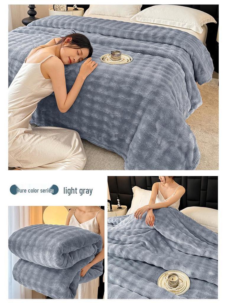 Soft Faux Rabbit Fur Plush Blanket - Thick Solid Color for Bed, Office, or Sofa