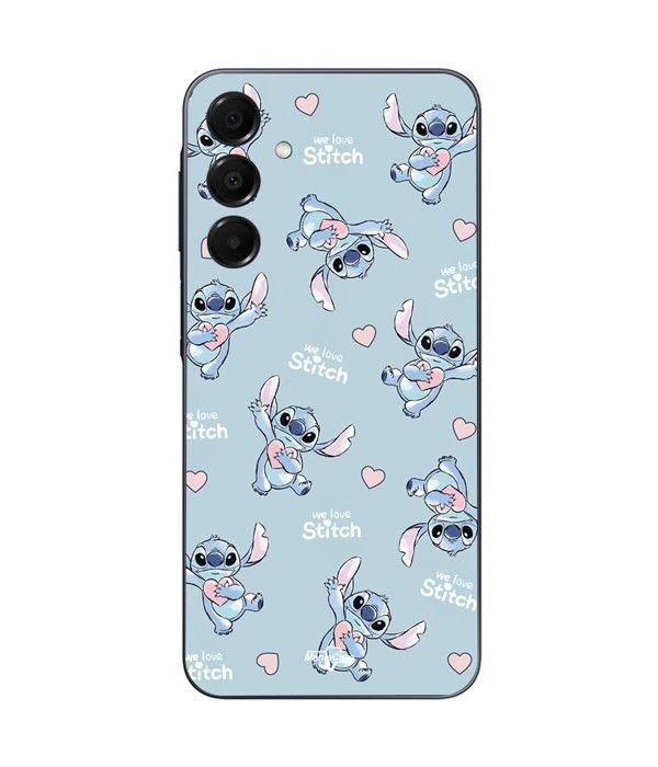 Cover per telefono - Maniacase - Galaxy A16 - Silicone - Flessibile - Stitch amore cuore rosa nero