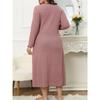 Women's casual long dress with long sleeves V-neck solid color wood earrings plus size dress