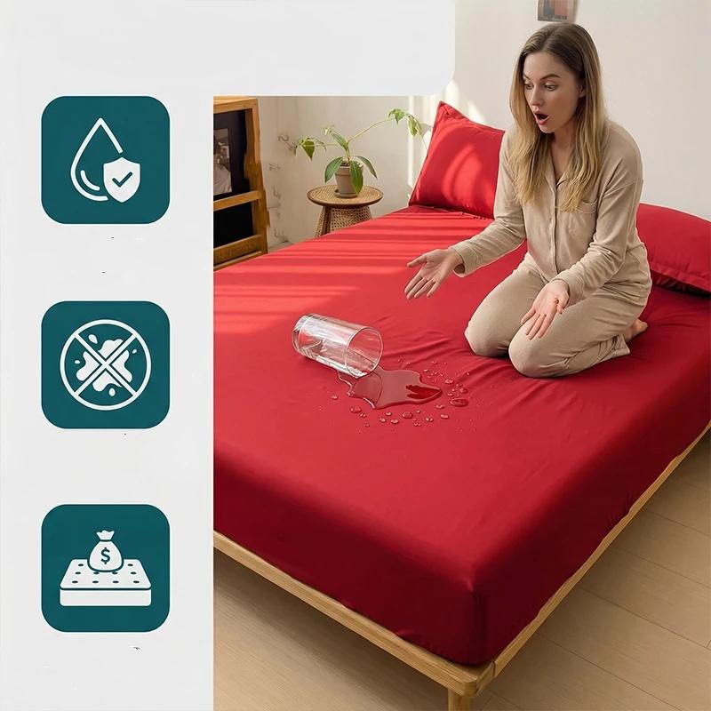 Waterproof Bed Sheet Bedcover Solid Color Bed Protector Cover Mattress Topper Quilted Cotton Waterproof Bed Sheet