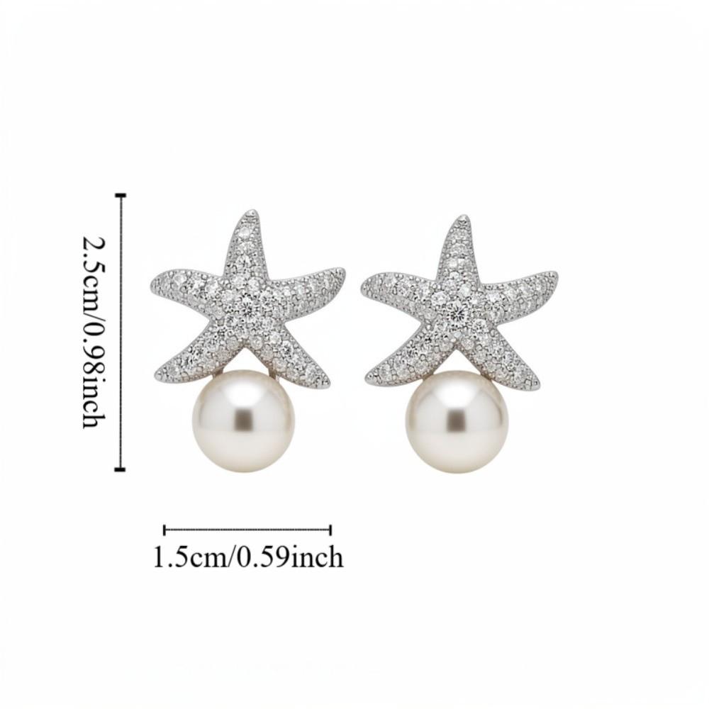 Crystal Starfish Pearl Stud Earrings Ocean Style Starfish Starfish Ear Studs  Women