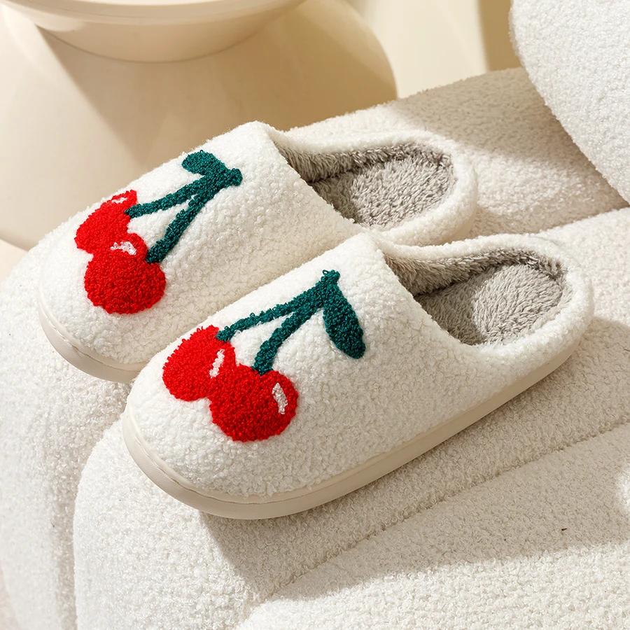 Fashion Cute Fruit Women Slippers Winter Indoor Warm Soft Sole Breathable Comfort Anti-slip Bedroom Causal Flat Cotton Shoes
