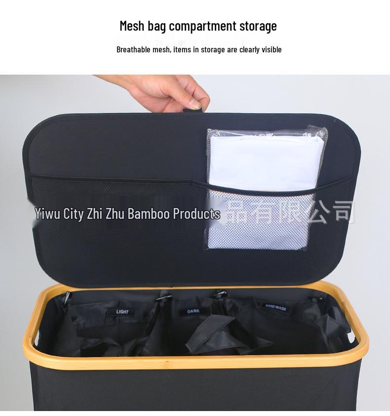 Large-Capacity Bamboo Laundry Hamper with Classification Labels and Lid