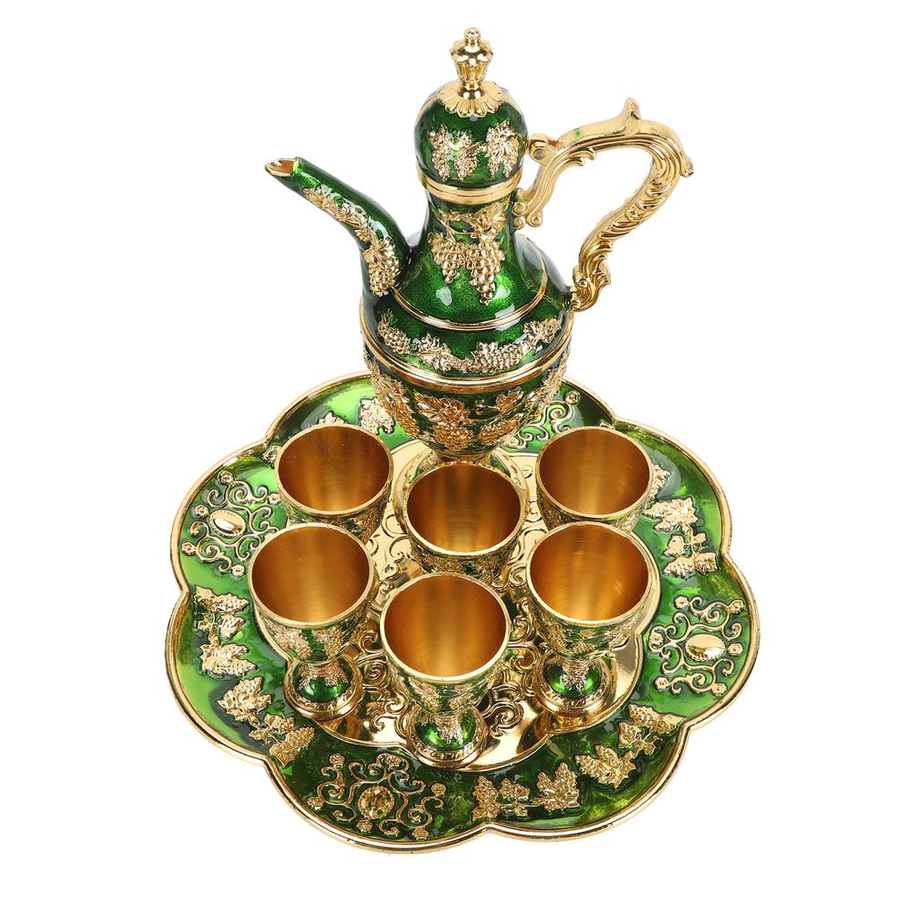 Metal Wine Pot Kit Rustproof Waterproof Zinc Alloy Coffee Pot Set Decorative Exquisite Vintage Pot Tray Set for Daily Party Banquets