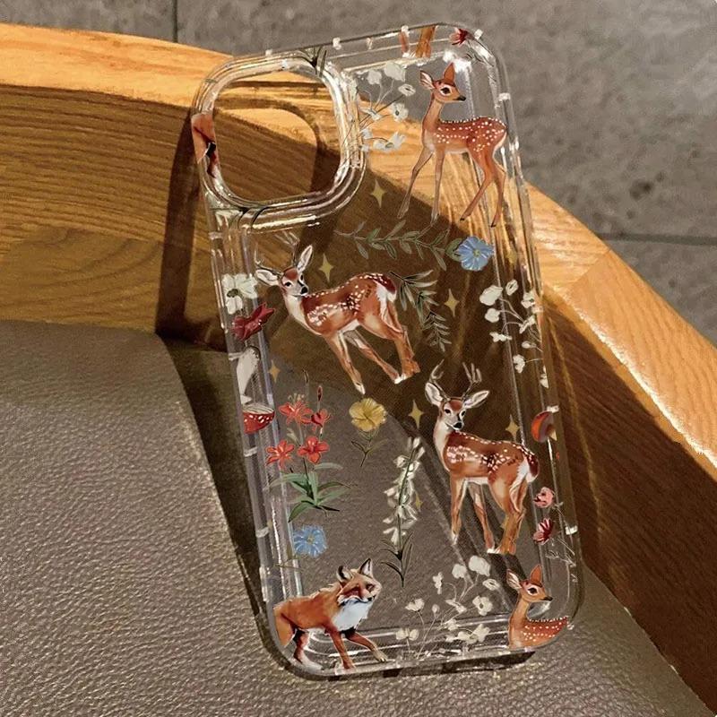 Plants Sika Deer Pattern Print Phone Case For iPhone 17 Air  16 15 14 13 Pro Max 11 12 X XR XS 16e 7 8 Plus Soft Clear Cover iPhone 13 Pro Max