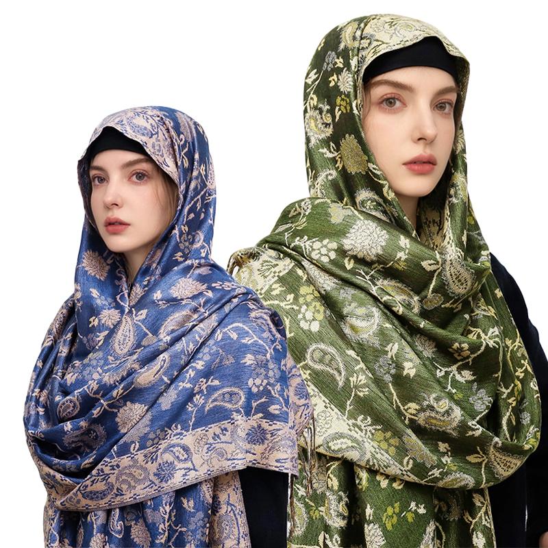Modischer Herbst Bunter Kaschmir Schal Tuch für Damen Pashmina Blumen Muster Wickeltuch Damen Dicke Decke Weich Bufanda Halstuch