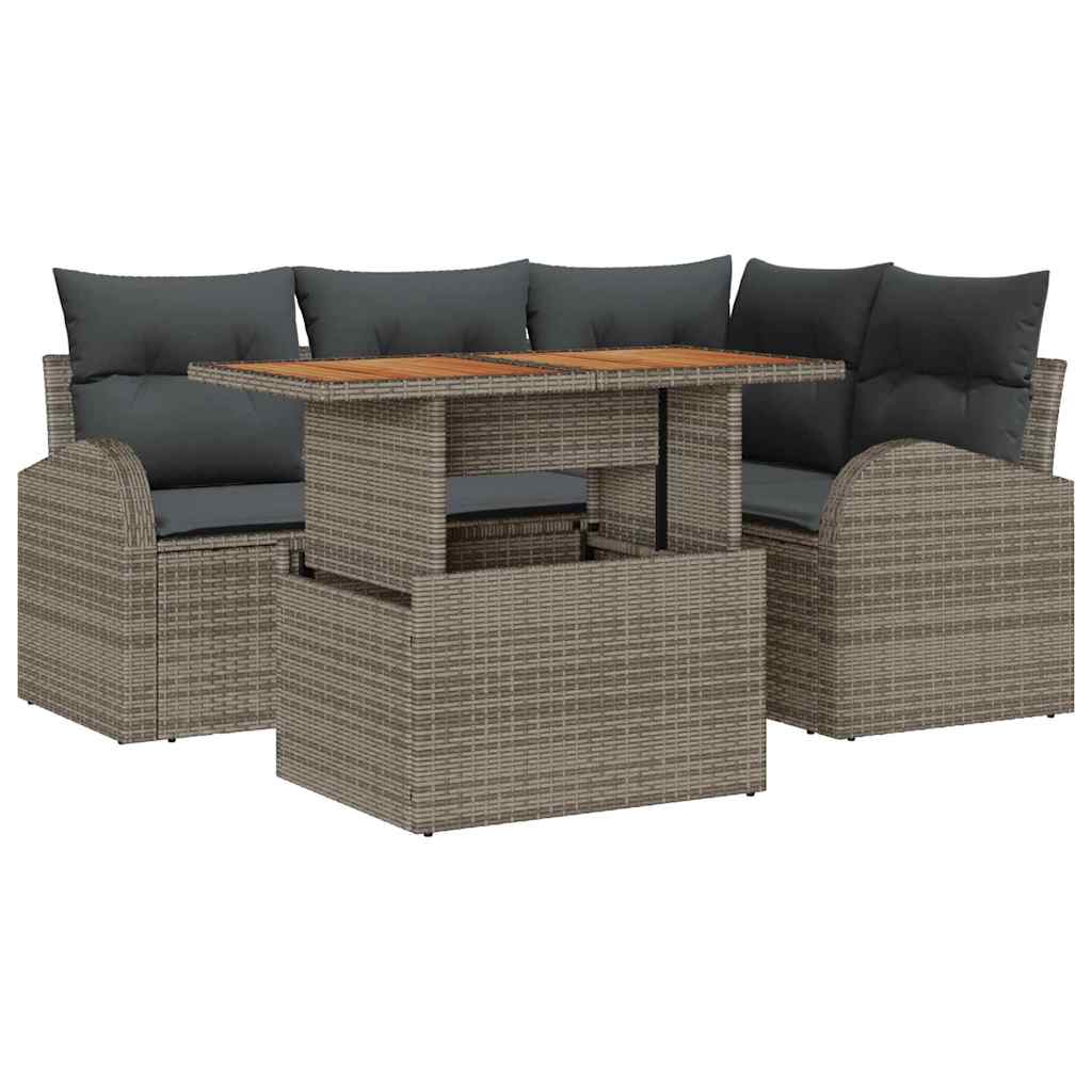 Garden Sofa Set with Storage 5 Pcs Grey Poly Rattan