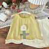 Girls' 2-Piece Cotton Set - Flower Patterned Camisole Top + Casual Shorts - Affordable Price Casual Outfit -S-XXL