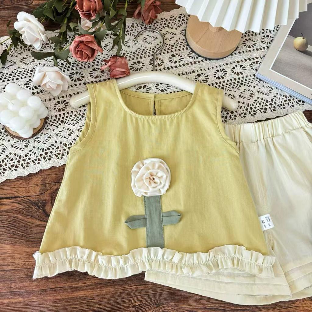 Girls' 2-Piece Cotton Set - Flower Patterned Camisole Top + Casual Shorts - Affordable Price Casual Outfit -S-XXL