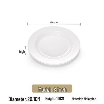 Handun 8-inch White Melamine Round Dinner Plate